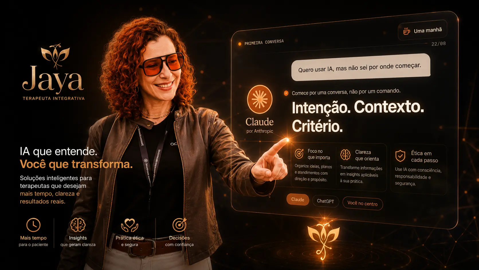 Jaya apresentando uma interface de inteligência artificial baseada em intenção, contexto e critério